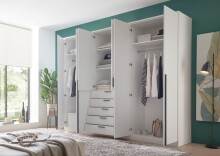 Drehtürenschrank >Arnis< 6 Türen, 5 Schubladen, Weiß - 270x210x52cm (BxHxT)
