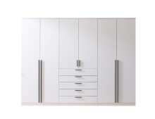 Drehtürenschrank >Arnis< 6 Türen, 5 Schubladen, Weiß - 270x210x52cm (BxHxT)