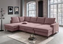 Wohnlandschaft >Rube< Schlaffunktion, 4804 Cord rosa - 309x92x198cm (BxHxT)