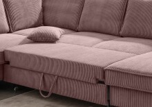 Wohnlandschaft >Rube< Schlaffunktion, 4804 Cord rosa - 309x92x198cm (BxHxT)