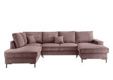 Wohnlandschaft >Rube< Schlaffunktion, 4804 Cord rosa - 309x92x198cm (BxHxT)