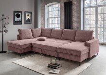 Wohnlandschaft >Rube< Schlaffunktion, 4804 Cord rosa - 309x92x198cm (BxHxT)