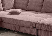 Wohnlandschaft >Rube< Schlaffunktion, 4804 Cord rosa - 309x92x198cm (BxHxT)