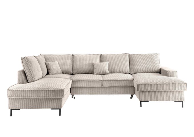 Wohnlandschaft >Rube< Schlaffunktion, Stauraum, Cord beige - 309x92x198cm (BxHxT)