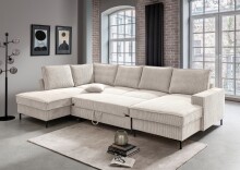 Wohnlandschaft >Rube< Schlaffunktion, Stauraum, Cord beige - 309x92x198cm (BxHxT)
