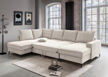 Wohnlandschaft >Rube< Schlaffunktion, Stauraum, Cord beige - 309x92x198cm (BxHxT)