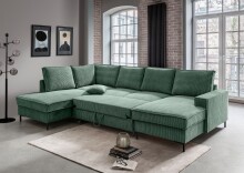 Wohnlandschaft >Rube< Schlaffunktion, Stauraum, Cord moosgrün - 309x92x198cm (BxHxT)