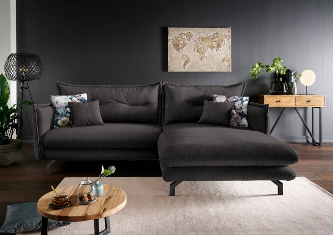 Polsterecke >Launce< verstellbare Armlehnen, Zierkissen, Anthrazit - 255x94cm (BxH)