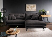 Polsterecke >Launce< verstellbare Armlehnen, Zierkissen, Anthrazit - 255x94cm (BxH)