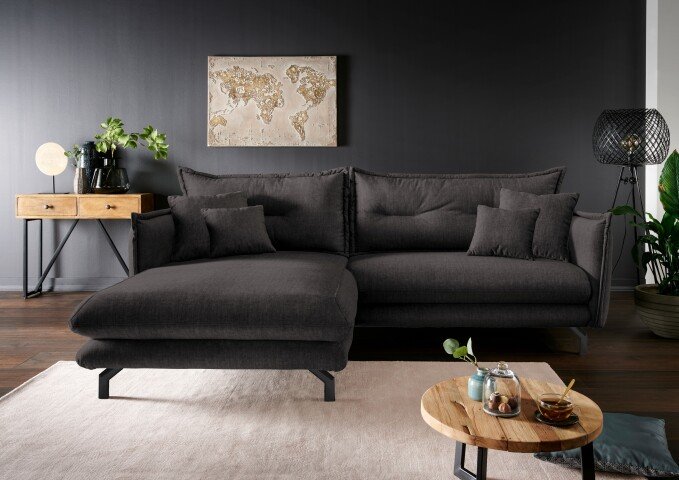 Polsterecke >Launce< verstellbare Armlehnen, Zierkissen, Anthrazit - 255x94cm (BxH)