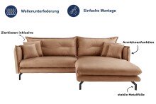 Polsterecke >Launce< verstellbare Armlehnen, Zier-Wendekissen, Ocean - 255x94x180cm (BxHxT)