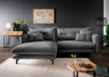 Polsterecke >Launce< verstellbare Armlehnen, Zier-Wendekissen, asche - 255x94x180cm (BxHxT)
