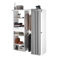 Vorhang-Schrank >Bari 1< 2 Stangen, 5 Fächer, Weiss / grau - 143x182x48cm (BxHxT)