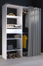 Vorhang-Schrank >Bari 1< 2 Stangen, 5 Fächer, Weiss / grau - 143x182x48cm (BxHxT)