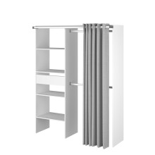 Vorhang-Schrank >Bari 1< 2 Stangen, 5 Fächer, Weiss / grau - 143x182x48cm (BxHxT)
