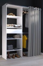 Vorhang-Schrank >Bari 1< 2 Stangen, 5 Fächer, Weiss / grau - 143x182x48cm (BxHxT)