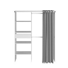 Vorhang-Schrank >Bari 1< 2 Stangen, 5 Fächer, Weiss / grau - 143x182x48cm (BxHxT)