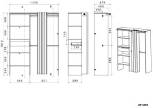 Vorhang-Schrank >Bari 2< 2 Stangen, 5 Fächer, Akazie Dekor / grau - 143x182x48cm (BxHxT)