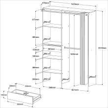 Vorhang-Schrank >Bari 2< 2 Stangen, 5 Fächer, Akazie Dekor / grau - 143x182x48cm (BxHxT)