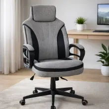 Chefsessel >Sandro< ergonomisch, grau / schwarz, Webstoff - 66x117x66cm (BxHxT)