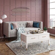 Couchtisch >Bendik< 2 Schubladen, Weiß, MDF/Kautschukholz/Metall - 106x51x52cm (BxHxT)