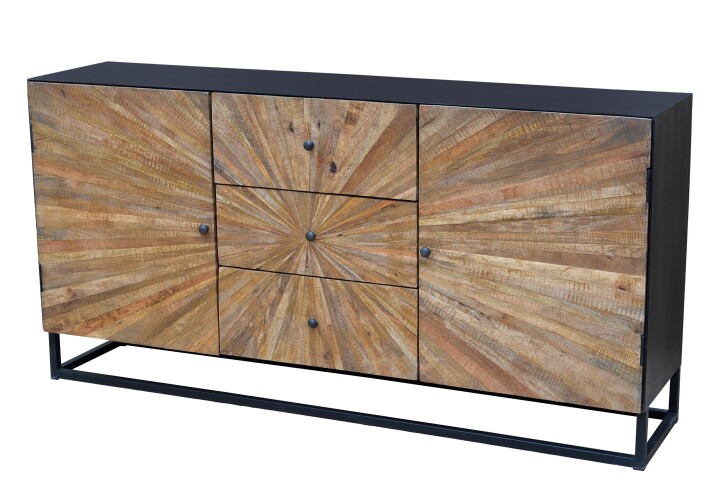 Sideboard >Madira< in Schwarz, Mangoholz/Metall - 180x90x40cm (BxHxT)