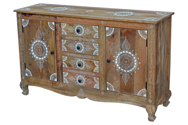 Sideboard >Sharma< in Braun, Mangoholz - 140x85x40cm (BxHxT)