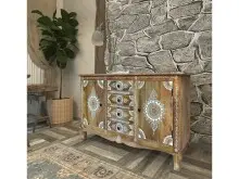 Sideboard >Sharma< in Braun, Mangoholz - 140x85x40cm (BxHxT)