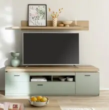 Wohnwand >MONIZ< (2-teilig) Salbei/Eiche, Lowboard...