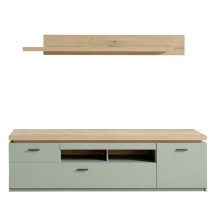 Wohnwand >MONIZ< (2-teilig) Salbei/Eiche, Lowboard 195x57x44cm, Wandboard 175x22x26cm