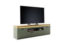 Wohnwand >MONIZ< (2-teilig) Salbei / Eiche, Lowboard 195x57x44cm, Vitrine 70x197x38cm