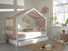 Hausbett >Buche Massiv< in Buche massiv weiß lackiert - 207,5x170x97,5 (BxHxT)