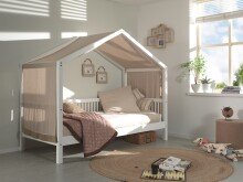 Hausbett >Buche Massiv< in Buche massiv weiß lackiert - 207,5x170x97,5 (BxHxT)