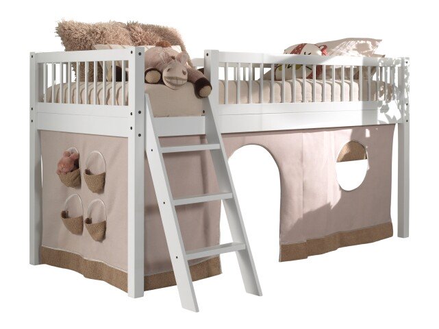Spielbett >Buche Massiv< in Buche massiv weiß lackiert - 207,5x114x97,5 (BxHxT)
