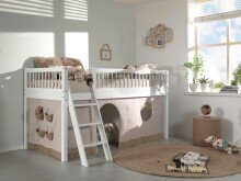 Spielbett >Buche Massiv< in Buche massiv weiß lackiert - 207,5x114x97,5 (BxHxT)