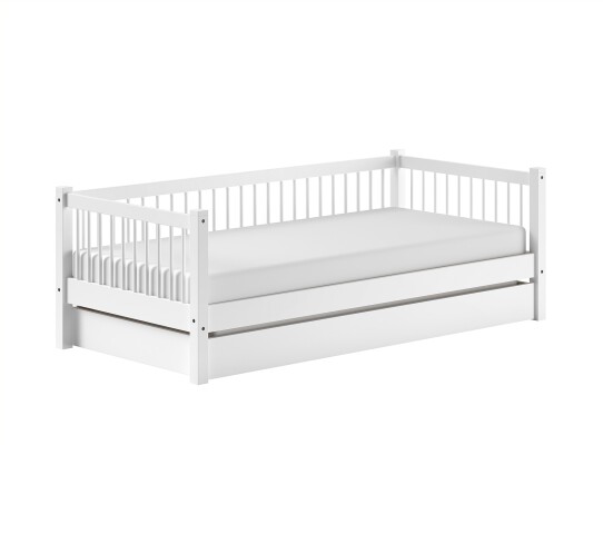 Daybett >Buche Massiv< in Buche massiv weiß lackiert - 207,5x68x97,5 (BxHxT)