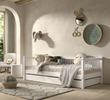 Daybett >Buche Massiv< in Buche massiv weiß lackiert - 207,5x68x97,5 (BxHxT)
