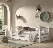 Daybett >Buche Massiv< in Buche massiv weiß lackiert - 207,5x68x97,5 (BxHxT)