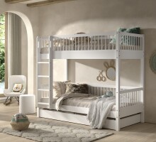 Etagenbett >Buche Massiv< in weiß lackiert -...