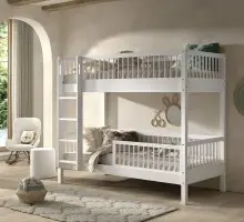 Etagenbett >Buche Massiv< in weiß lackiert -...