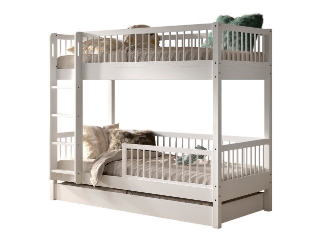 Etagenbett >Buche Massiv< in weiß lackiert - 207,5x175,4x97,5 (BxHxT)
