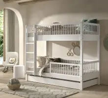 Etagenbett >Buche Massiv< in weiß lackiert -...