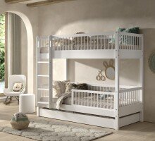 Etagenbett >Buche Massiv< in weiß lackiert - 207,5x175,4x97,5 (BxHxT)
