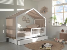 Hausbett >Buche Massiv< in Buche massiv weiß lackiert - 207,5x170x97,5 (BxHxT)