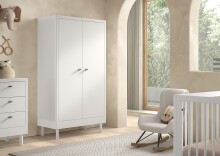 Drehtürenschrank >Buche Massiv< in weiß lackiert - 100x190x55 (BxHxT)