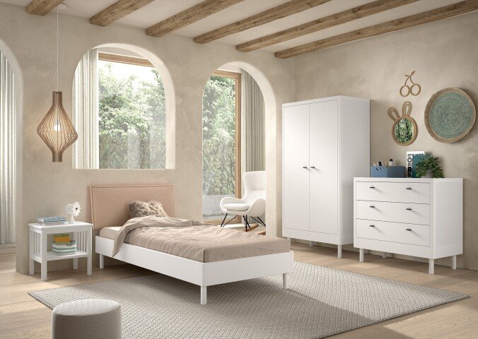 Jugendzimmer-Set >Buche Massiv< (4-teilig) in Buche massiv weiß lackiert