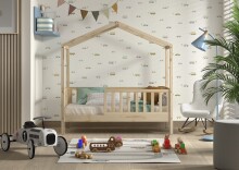 Hausbett >Junior< in Kiefer natur, Massivholz - 148x150,6x75,8cm (BxHxT)