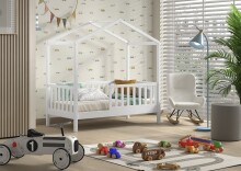 Hausbett >Junior< in Kiefer Weiß, Massivholz - 148x150,6x75,8cm (BxHxT)