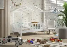 Hausbett >Junior< in Kiefer Weiß, Massivholz...