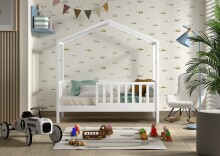 Hausbett >Junior< in Kiefer Weiß, Massivholz - 148x150,6x75,8cm (BxHxT)